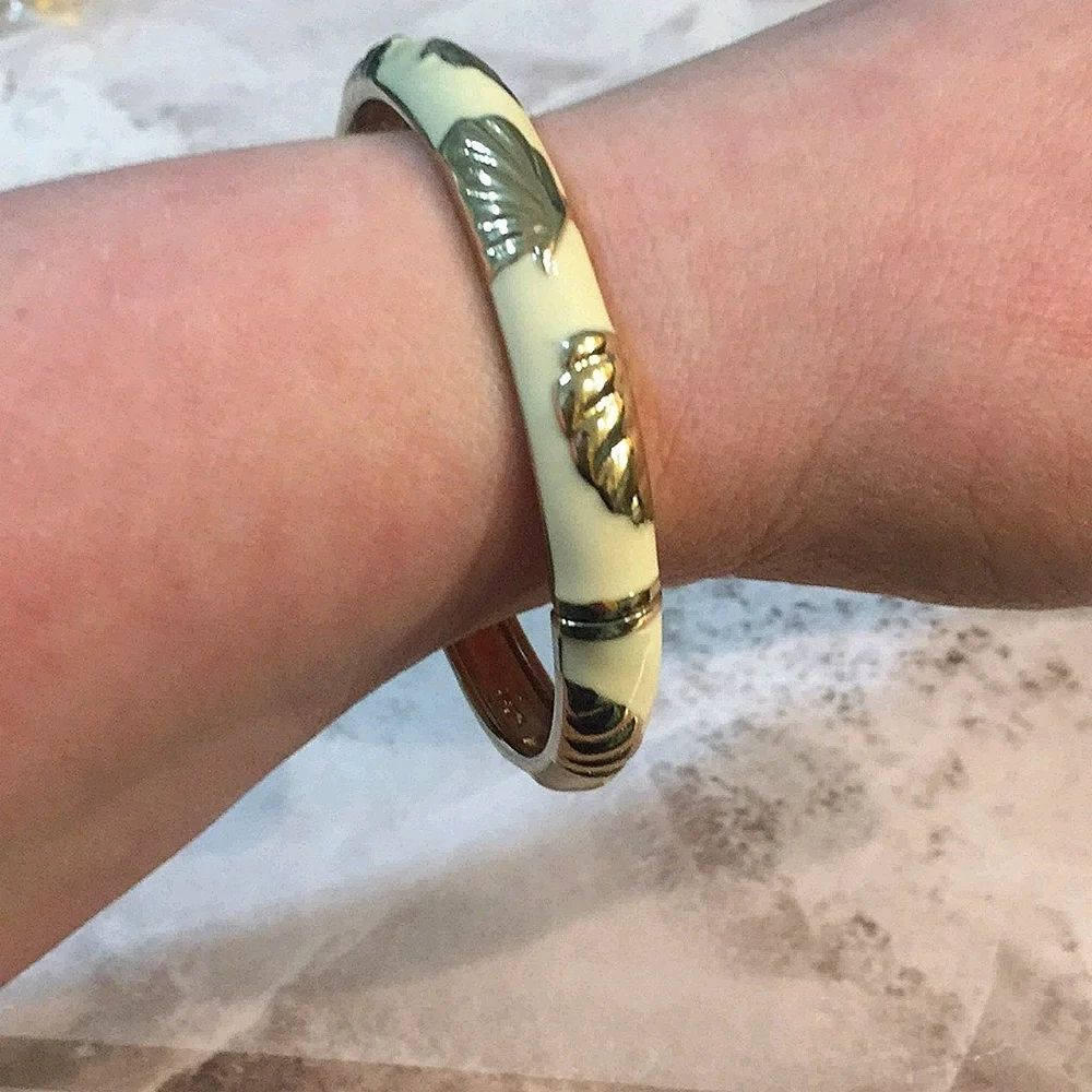 Sequin enamel shell bracelet vintage signed bracelet hinged